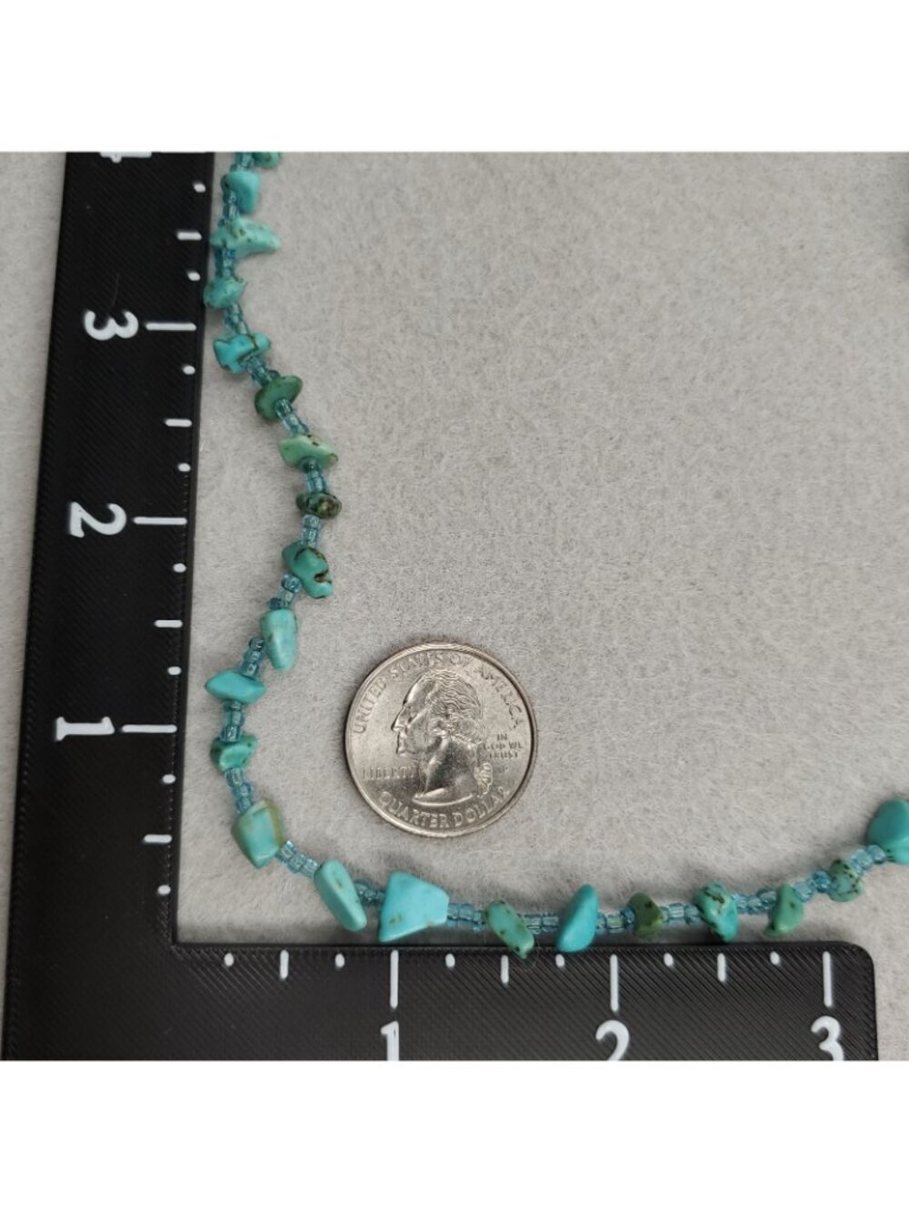 Turquoise Chip Beaded Necklace Seed Beads 19" Western Boho - Picture 5 of 6